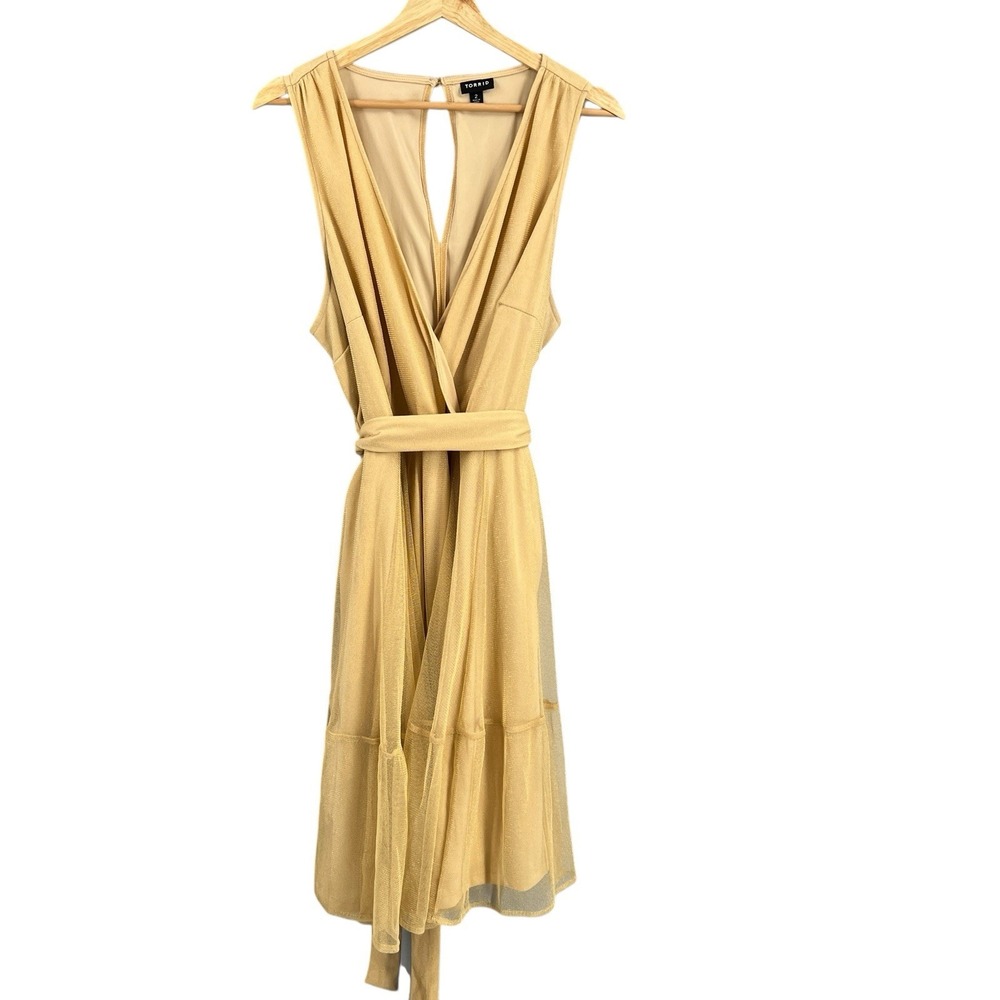 Torrid Dress Gold Metallic Shimmer Mesh Glam Cocktail Party Wedding Size 2X